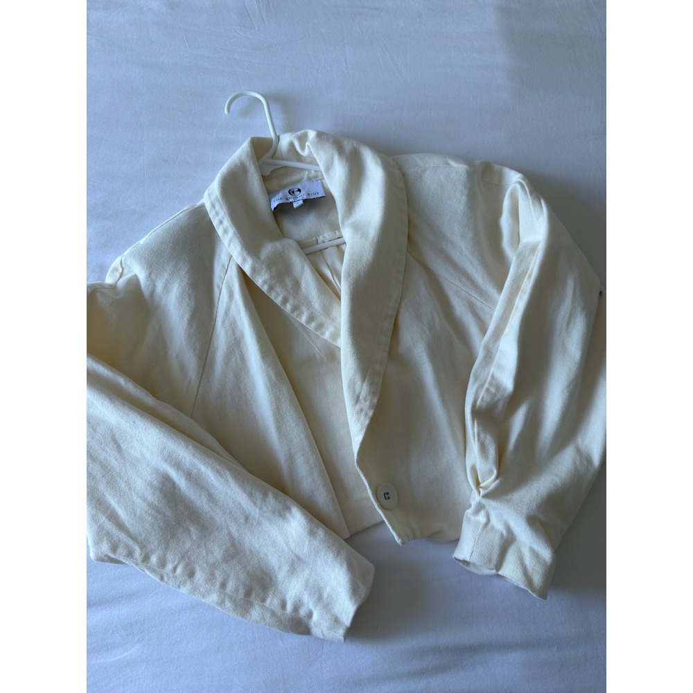 The Bright Side Cropped‎ Blazer Jacket Ivory Off White Shawl Lapel Small